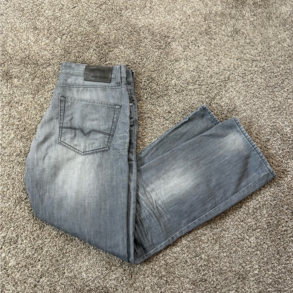Boss Orange Men Regular Fit Straight Leg Jeans Gray Faded Denim Authentic 36x32